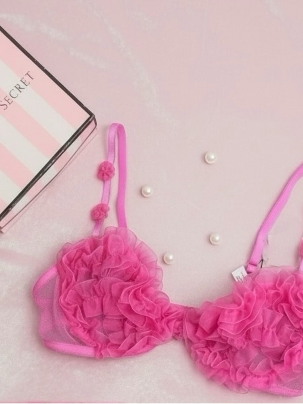 Victoria's Secret Hot Pink Ruffled Lace Bra
